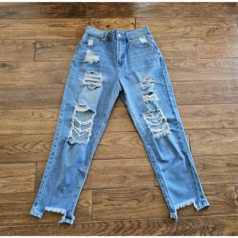 Angel Kiss Collection High Waisted Distressed Mom Jeans‎ Women's Size S Y2K